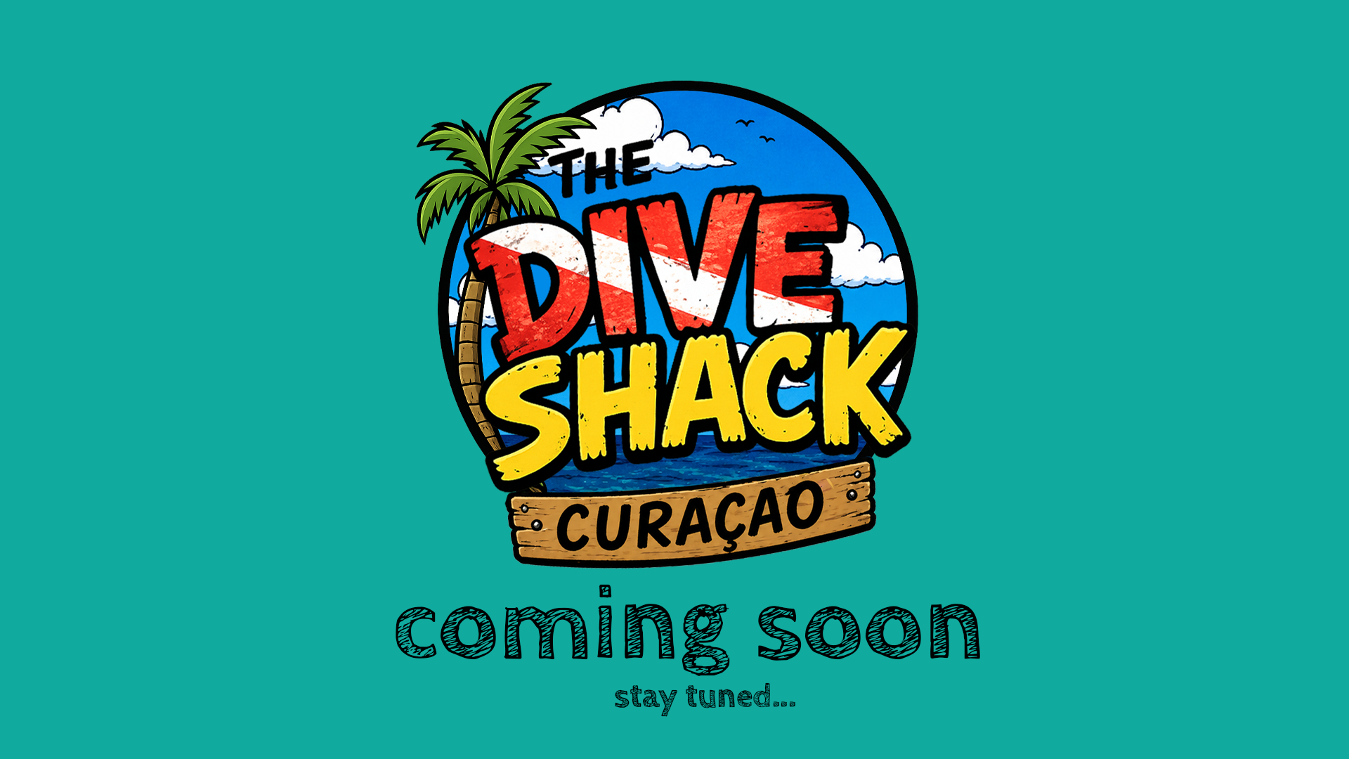 Dive Shack Curaçao hero image with ocean-themed branding and call to plan a dive